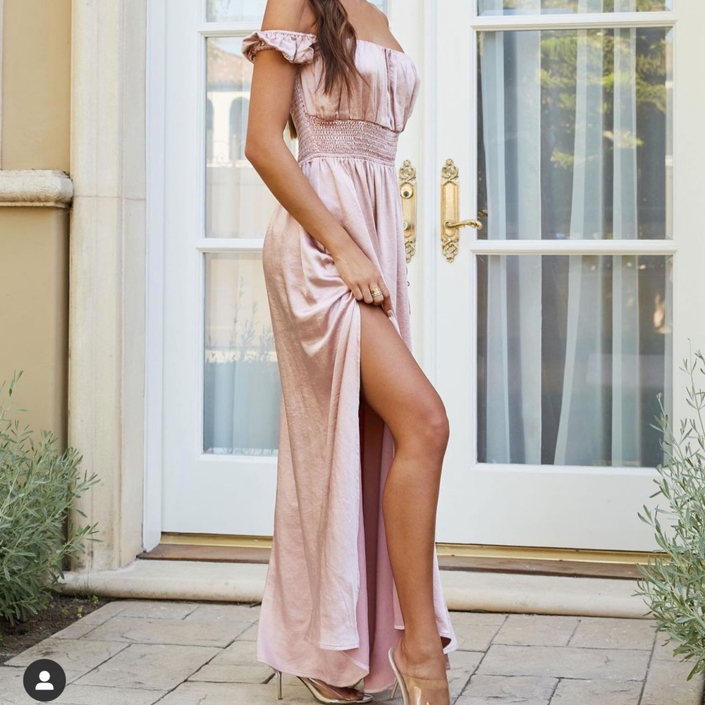 it’s NOMB the label pink satin gown dress maxi maternity small